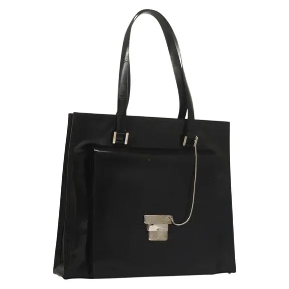 GUCCI Tote Bag Patent leather Black Silver Auth